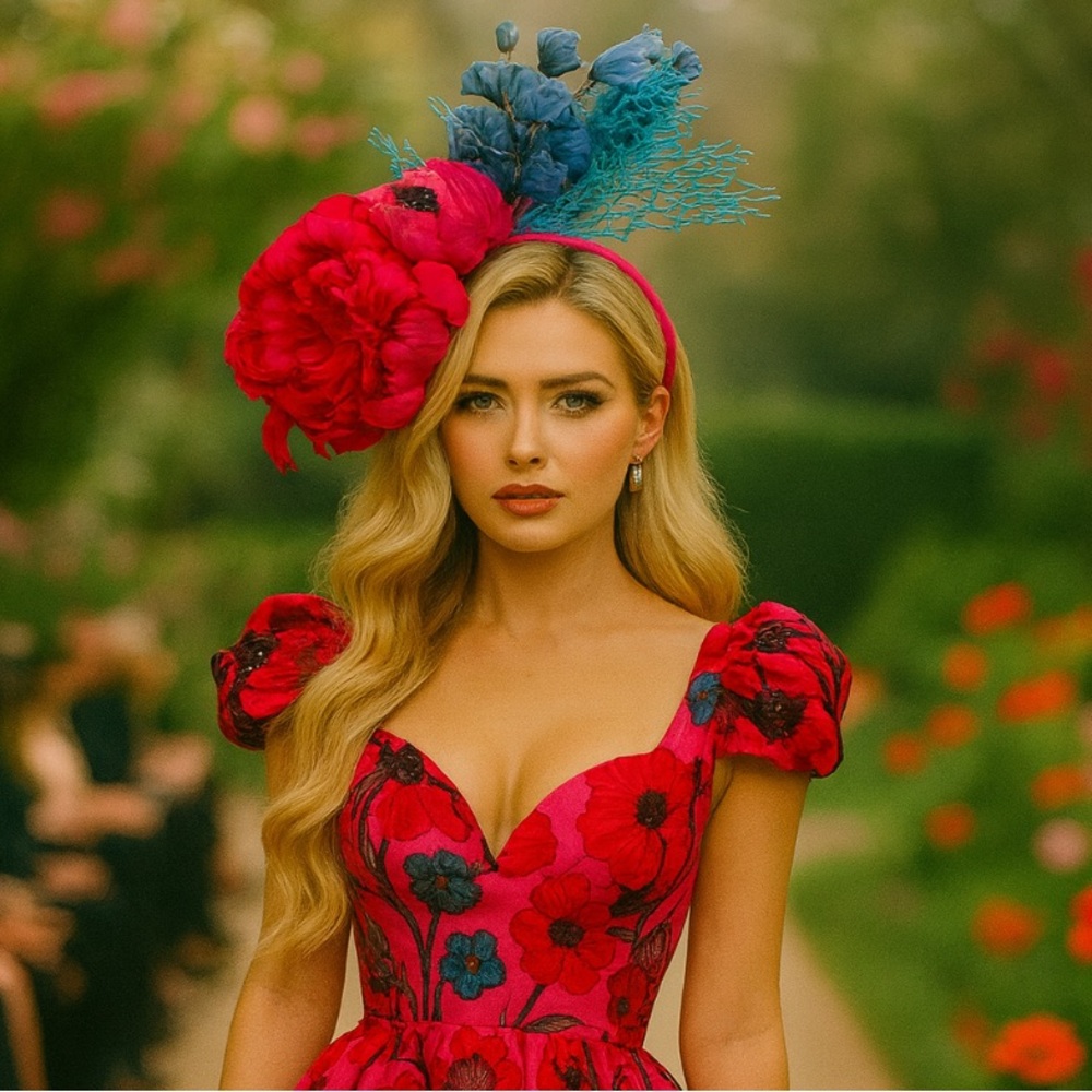 Statement Kentucky Derby Tea Formal Fascinator – Garden Party Aquatic Headpiece